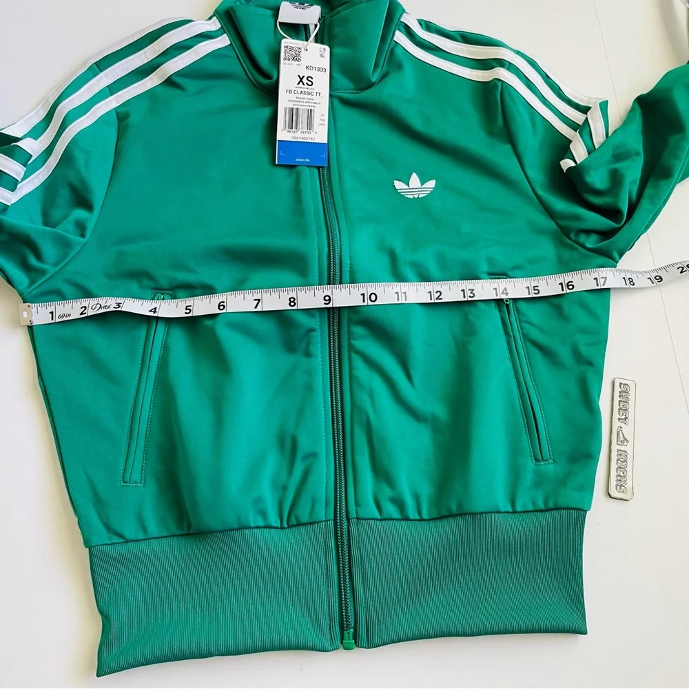 Adidas Originals Women's Green Track Jacket with White Stripes - Picture 4 of 5